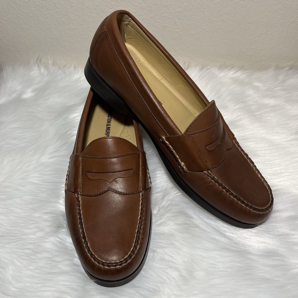 Johnston & Murphy Leather Sheepskin Penny Loafers Mens 10 M Classic Slip On